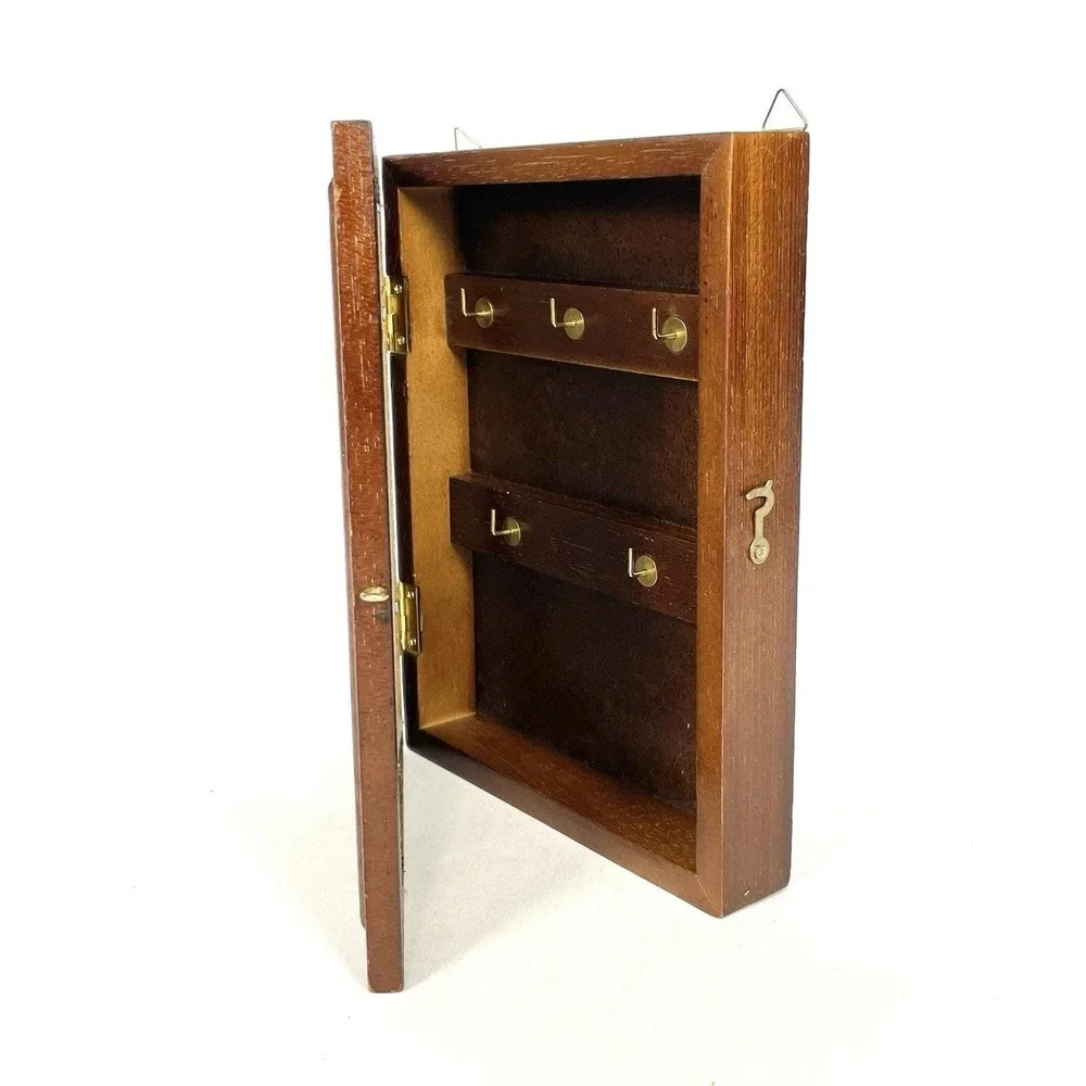 Frida Kahlo Wooden Key Box Wall Mount Storage Cabinet 5 Hooks Frame